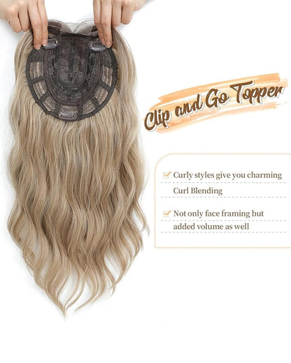 16" Wavy Curly Synthetic Hair Topper with 6.5x6.5inch Base