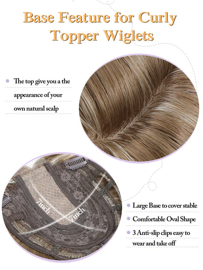 20" Wavy Curly Synthetic Hair Topper with 6.5x6.5inch Base