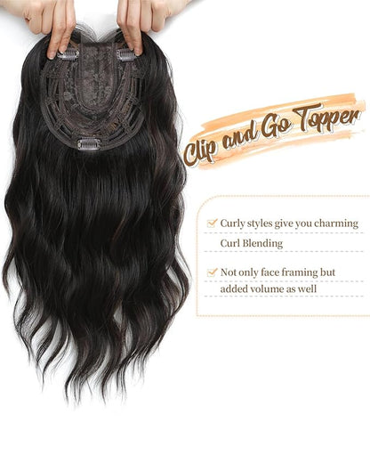 16" Wavy Curly Synthetic Hair Topper with 6.5x6.5inch Base