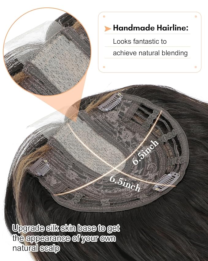 20" Wavy Curly Synthetic Hair Topper with 6.5x6.5inch Base