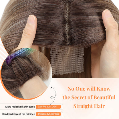 18" Straight Wavy Hair Topper 6.5x6.5inch Base with Skin Part
