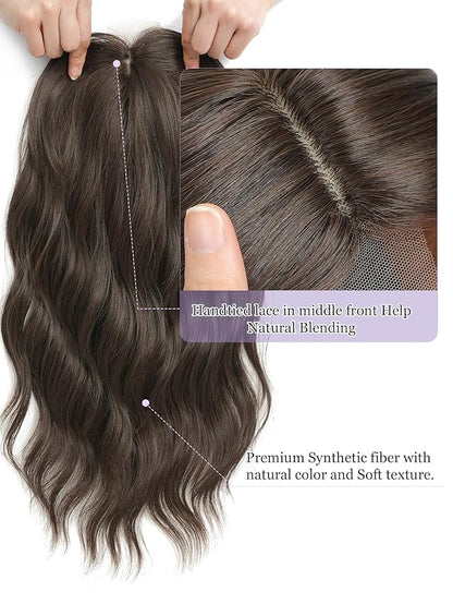 20" Wavy Curly Synthetic Hair Topper with 6.5x6.5inch Base