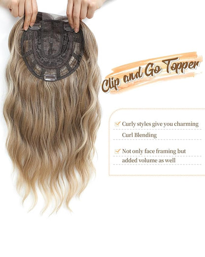 16" Wavy Curly Synthetic Hair Topper with 6.5x6.5inch Base