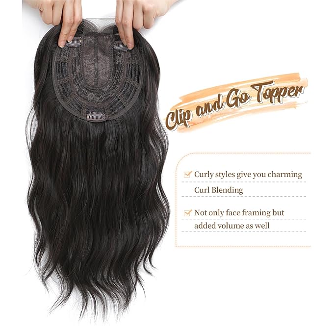 16" Wavy Curly Synthetic Hair Topper with 6.5x6.5inch Base