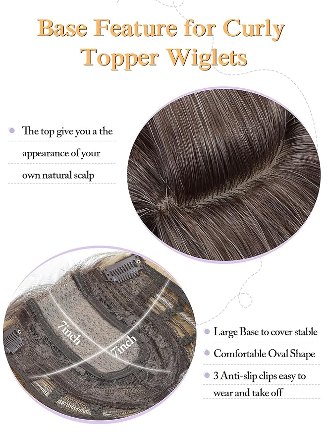 20" Wavy Curly Synthetic Hair Topper with 6.5x6.5inch Base