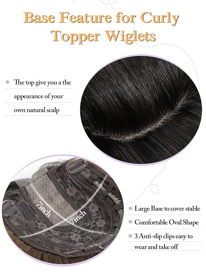 20" Wavy Curly Synthetic Hair Topper with 6.5x6.5inch Base