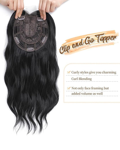 16" Wavy Curly Synthetic Hair Topper with 6.5x6.5inch Base