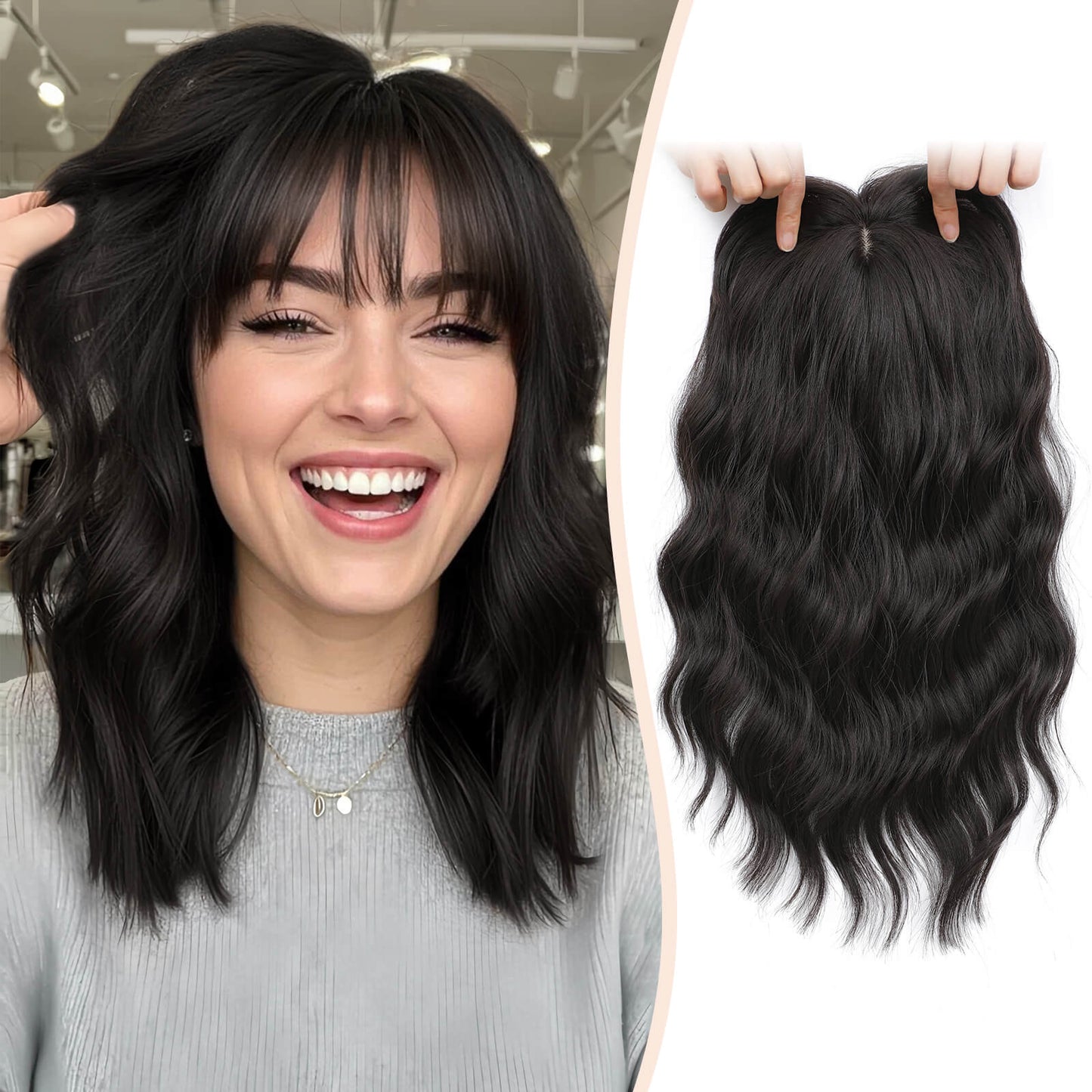14inch Short Wavy Hair Topper with 5 Clips for Wearing Stable-Bella