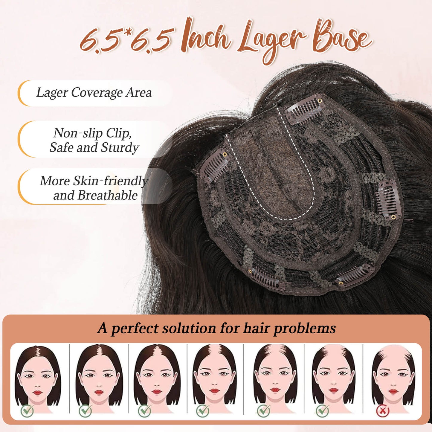 14inch Short Wavy Hair Topper with 5 Clips for Wearing Stable-Bella