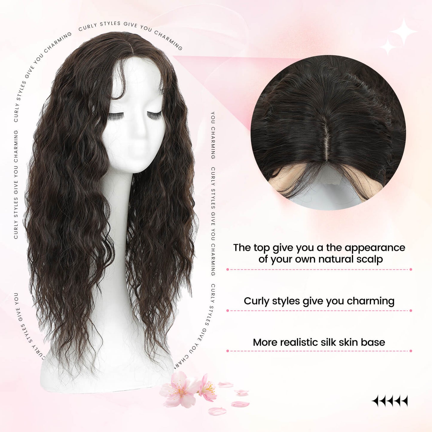 20" Mermaid Curly Hair Toppers with 5Clips Synthetic Hair 6.5x6.5inch Base