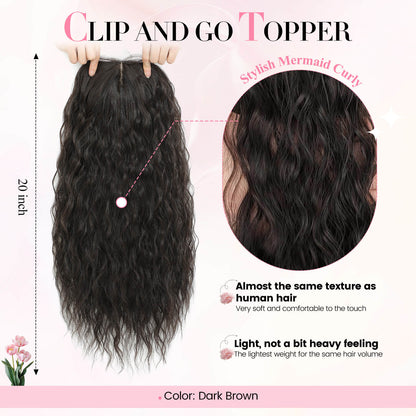 20" Mermaid Curly Hair Toppers with 5Clips Synthetic Hair 6.5x6.5inch Base