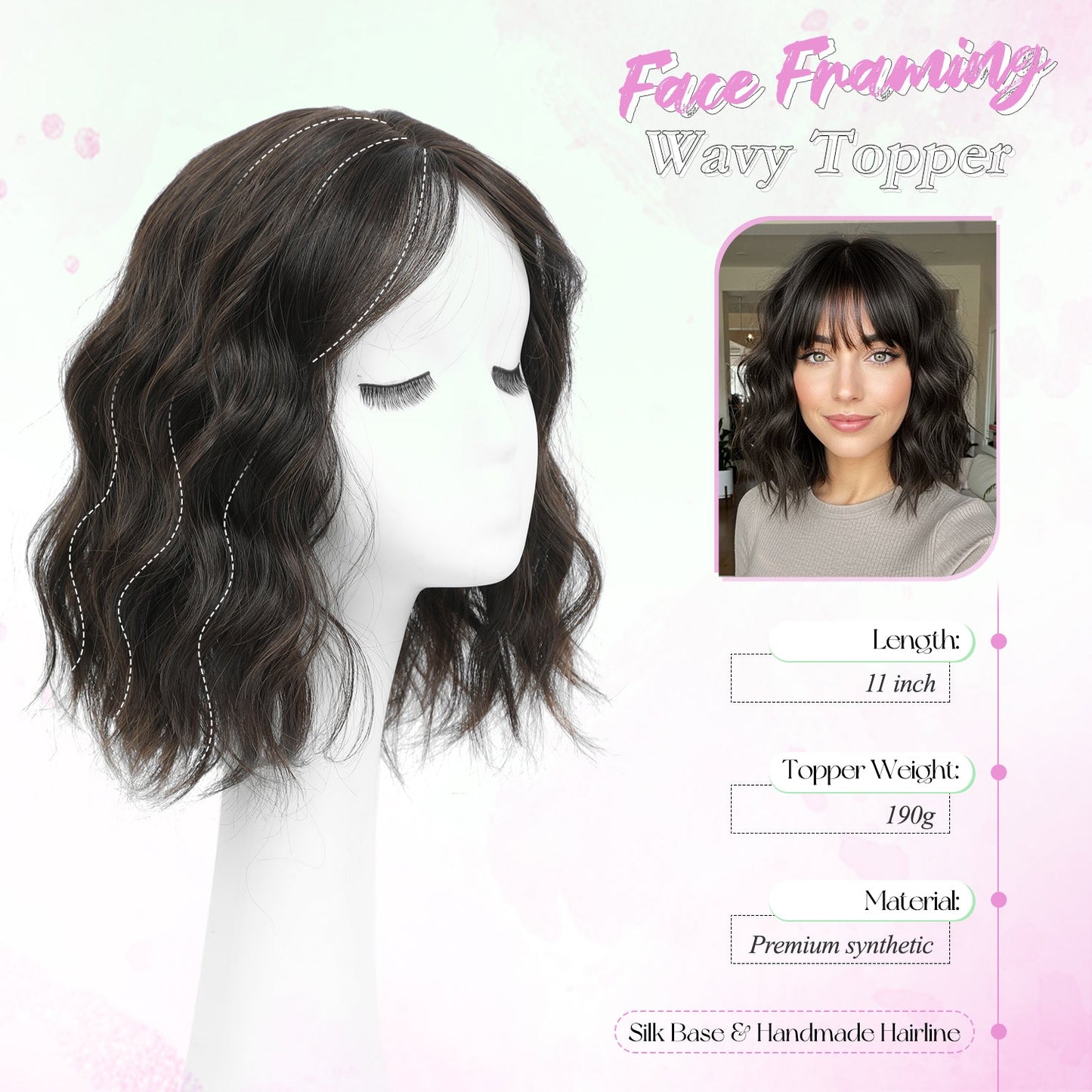 11"Short Wavy Hair Topper for Women with Thinning Hair-Cris