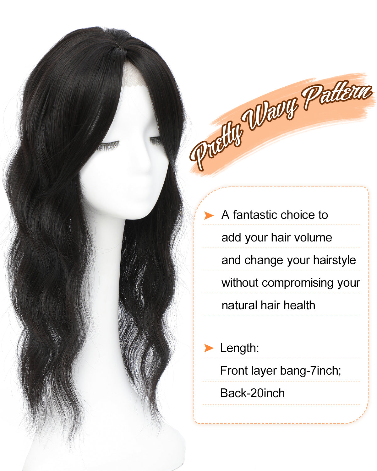 20" Wavy Curly Synthetic Hair Topper with 6.5x6.5inch Base