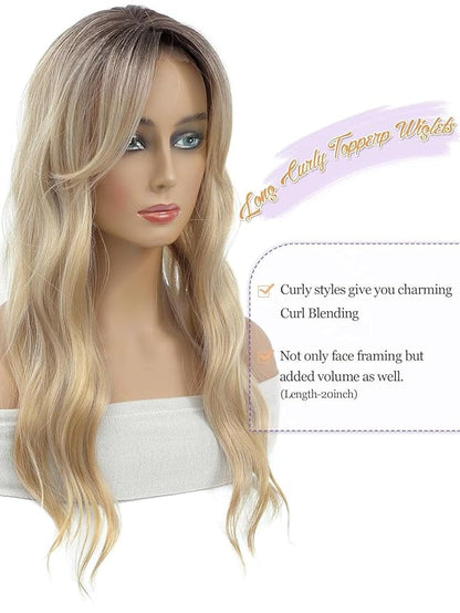 20" Wavy Curly Synthetic Hair Topper with 6.5x6.5inch Base