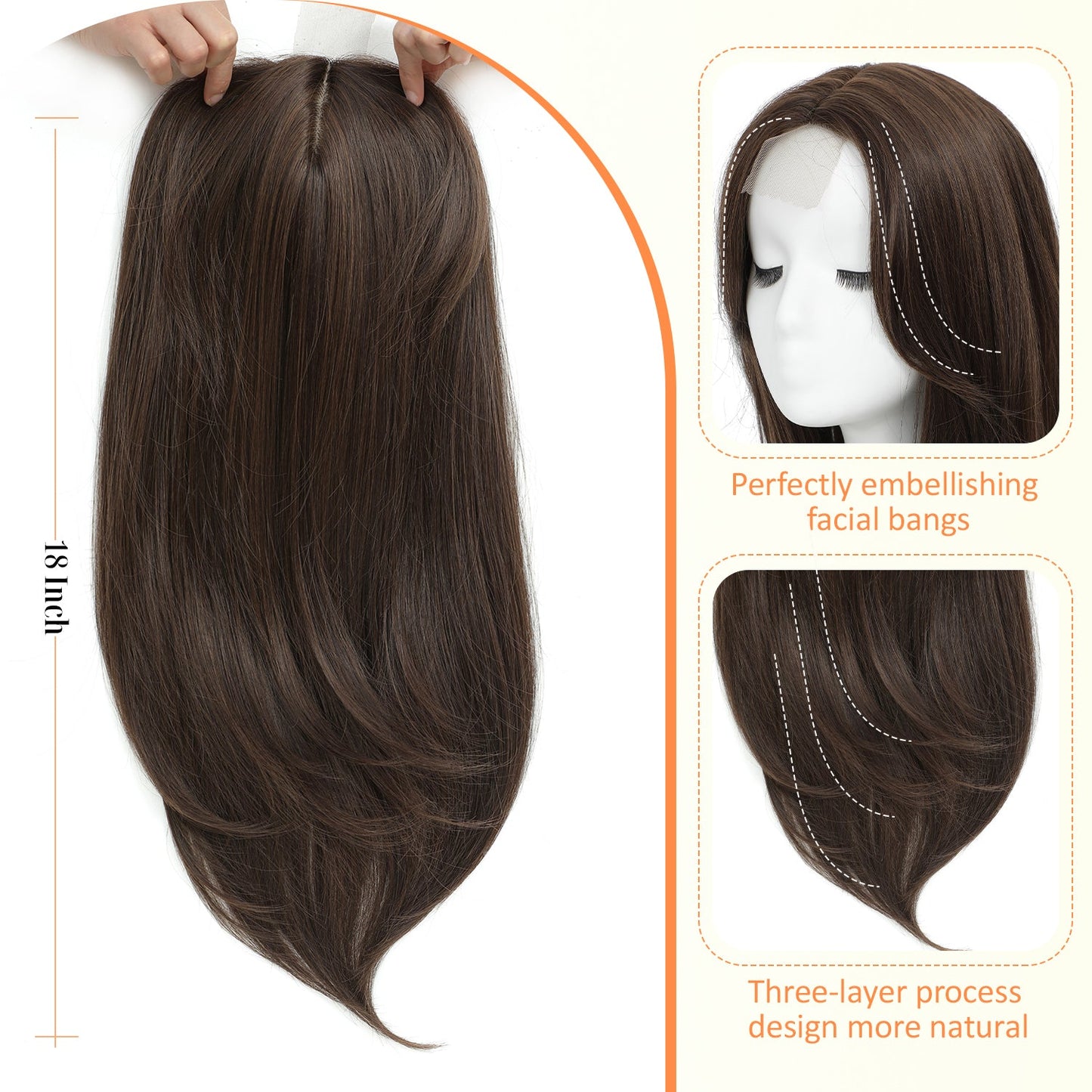18" Straight Wavy Hair Topper 6.5x6.5inch Base with Skin Part