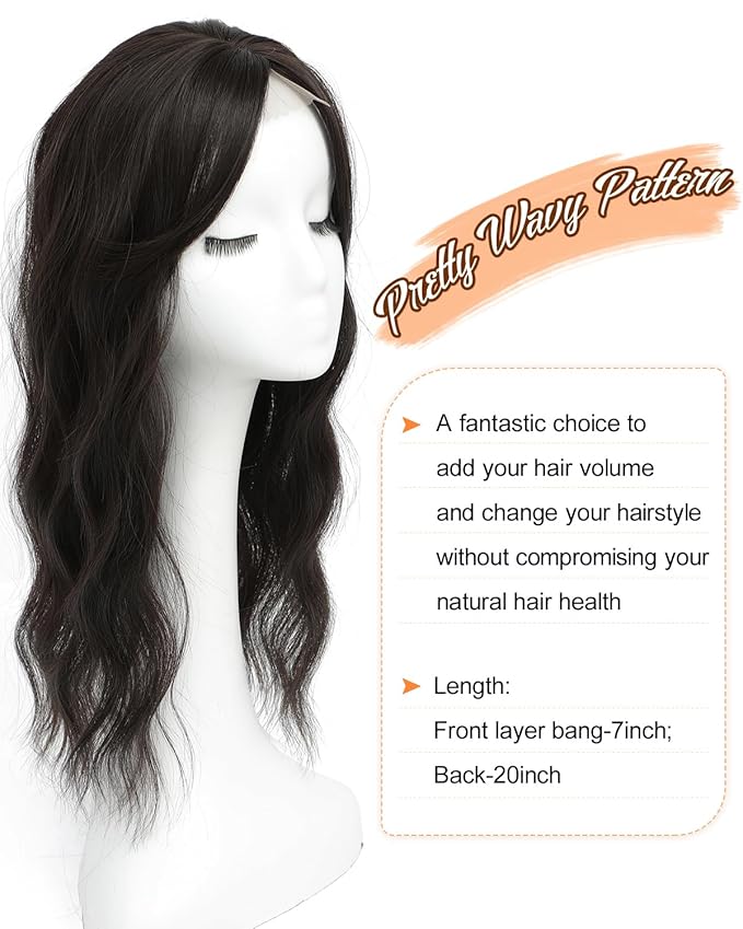 20" Wavy Curly Synthetic Hair Topper with 6.5x6.5inch Base