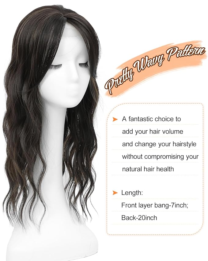 20" Wavy Curly Synthetic Hair Topper with 6.5x6.5inch Base