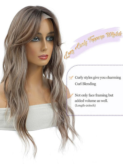 20" Wavy Curly Synthetic Hair Topper with 6.5x6.5inch Base