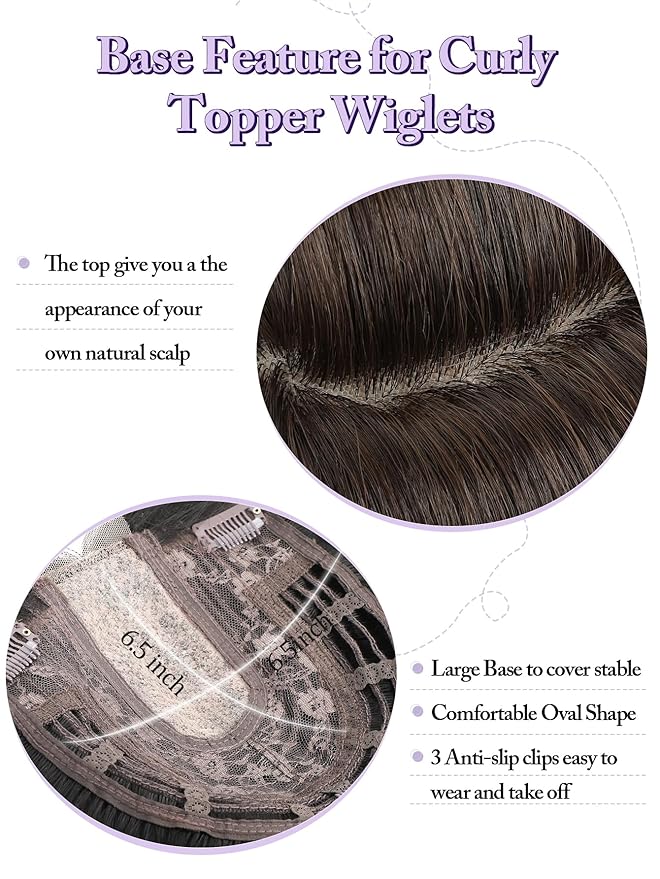 20" Wavy Curly Synthetic Hair Topper with 6.5x6.5inch Base