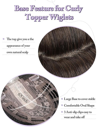 20" Wavy Curly Synthetic Hair Topper with 6.5x6.5inch Base