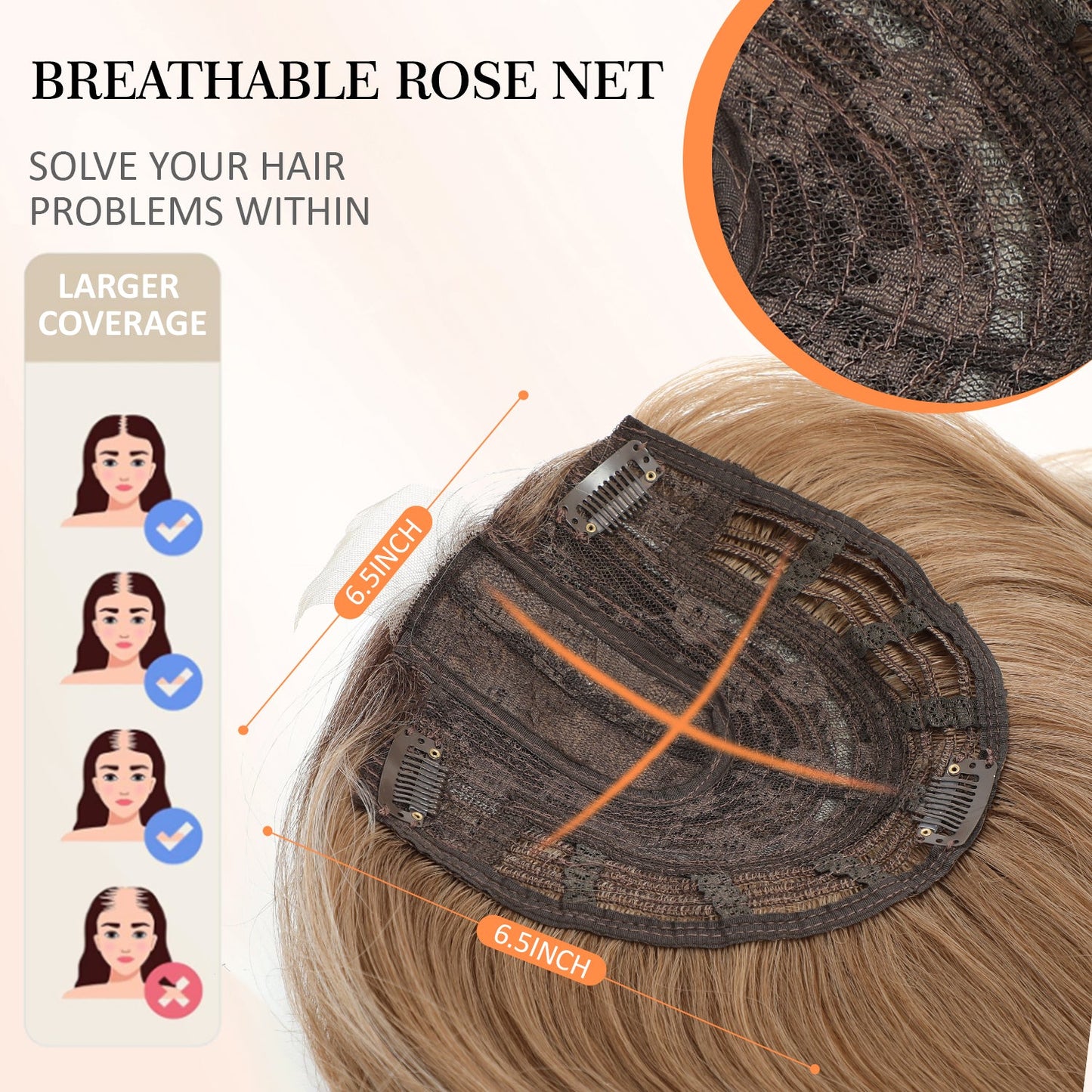 18" Straight Wavy Hair Topper 6.5x6.5inch Base with Skin Part