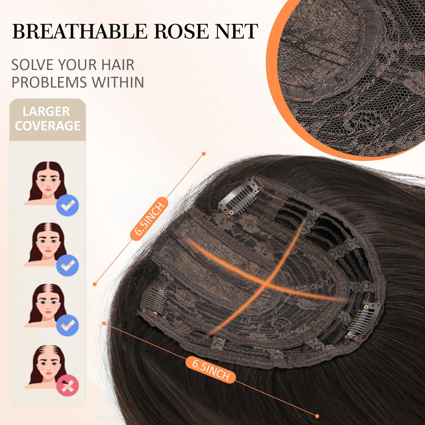 18" Straight Wavy Hair Topper 6.5x6.5inch Base with Skin Part