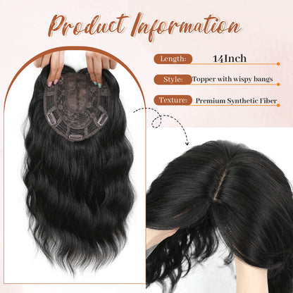 14inch Short Wavy Hair Topper with 5 Clips for Wearing Stable-Bella