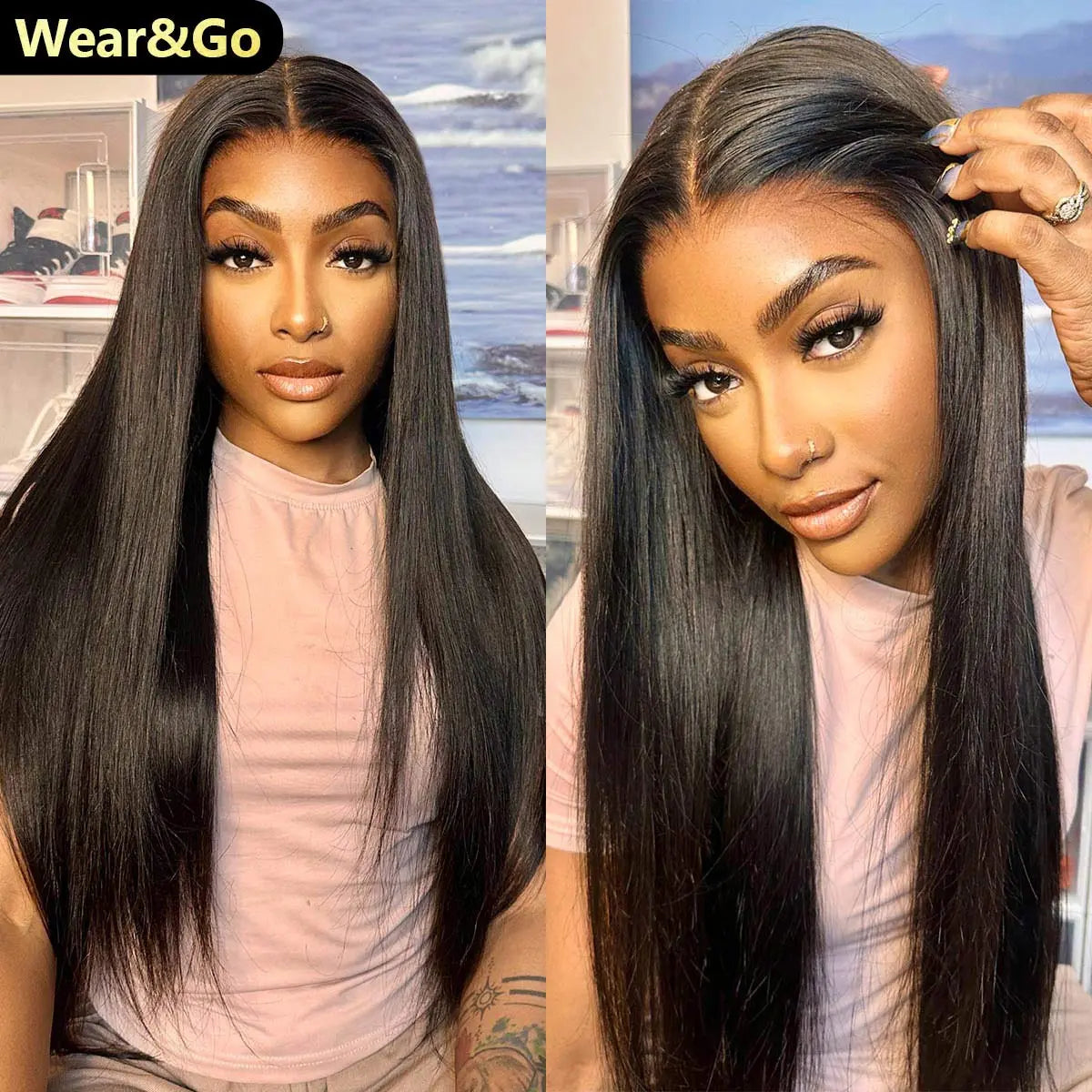 Wear And Go Glueless Wigs Bleached Tiny Knots Pre Cut 7x5 HD Lace Straight Lace Front Human Hair Wigs