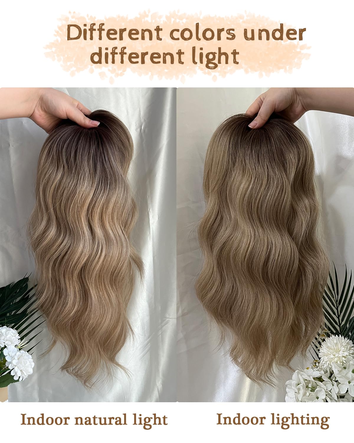 16" Wavy Curly Synthetic Hair Topper with 6.5x6.5inch Base