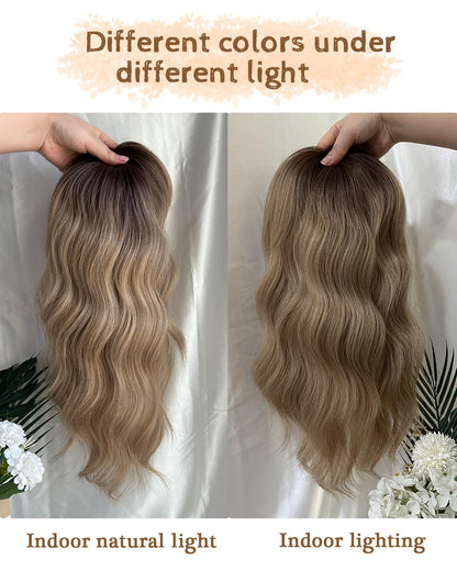16" Wavy Curly Synthetic Hair Topper with 6.5x6.5inch Base