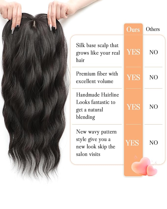 20" Wavy Curly Synthetic Hair Topper with 6.5x6.5inch Base