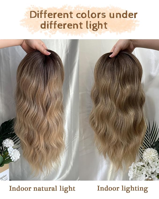 16" Wavy Curly Synthetic Hair Topper with 6.5x6.5inch Base