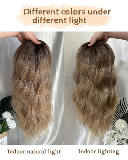 16" Wavy Curly Synthetic Hair Topper with 6.5x6.5inch Base
