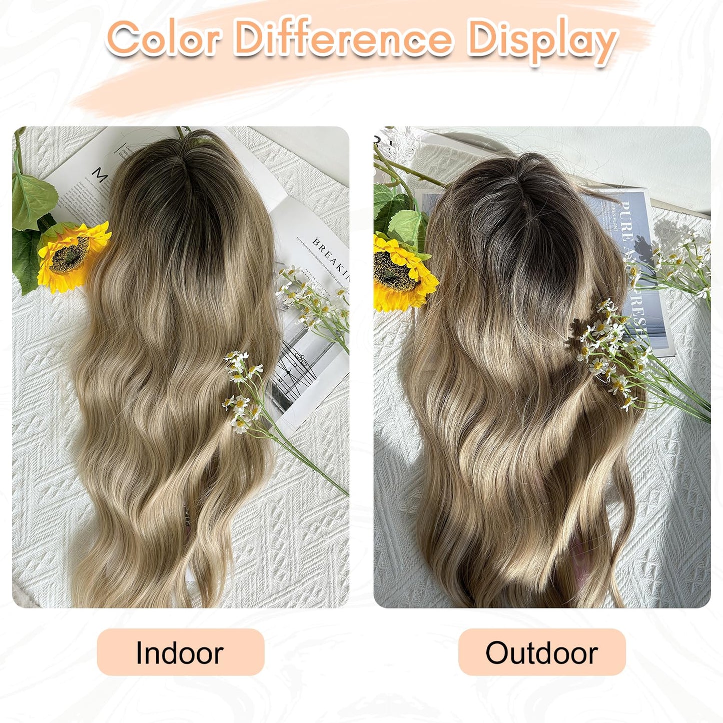 20" Wavy Curly Synthetic Hair Topper with 6.5x6.5inch Base