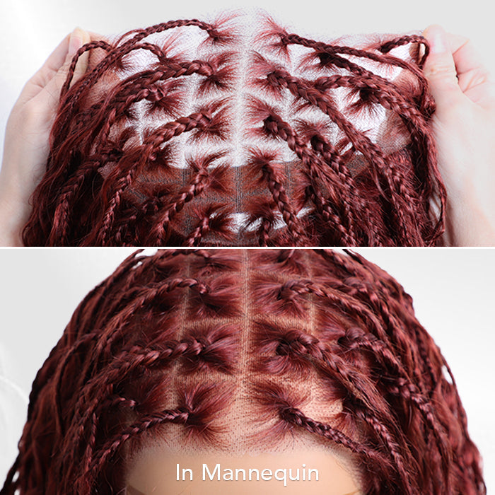 Knotless Boho Braided Wigs Glueless Pre-Cut 13x6 Frontal HD Lace Curly Human Hair Braided Wigs For Women