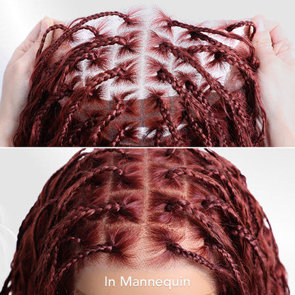 Knotless Boho Braided Wigs Glueless Pre-Cut 13x6 Frontal HD Lace Curly Human Hair Braided Wigs For Women