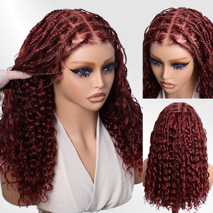Knotless Boho Braided Wigs Glueless Pre-Cut 13x6 Frontal HD Lace Curly Human Hair Braided Wigs For Women