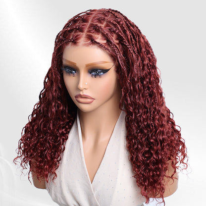 Knotless Boho Braided Wigs Glueless Pre-Cut 13x6 Frontal HD Lace Curly Human Hair Braided Wigs For Women