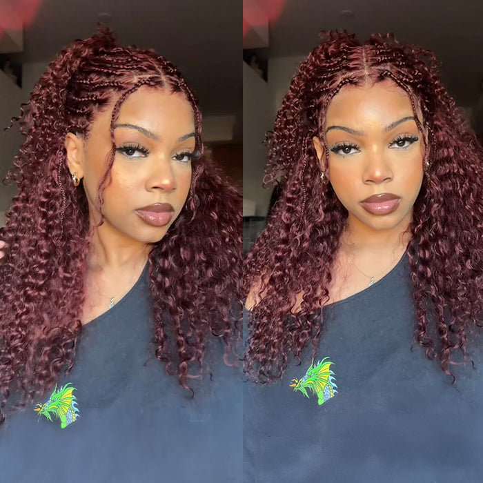 Knotless Boho Braided Wigs Glueless Pre-Cut 13x6 Frontal HD Lace Curly Human Hair Braided Wigs For Women