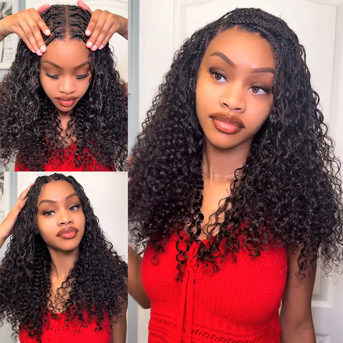 Knotless Boho Braided Wigs Glueless Pre-Cut 13x6 Frontal HD Lace Curly Human Hair Braided Wigs For Women