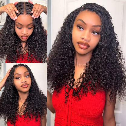 Knotless Boho Braided Wigs Glueless Pre-Cut 13x6 Frontal HD Lace Curly Human Hair Braided Wigs For Women