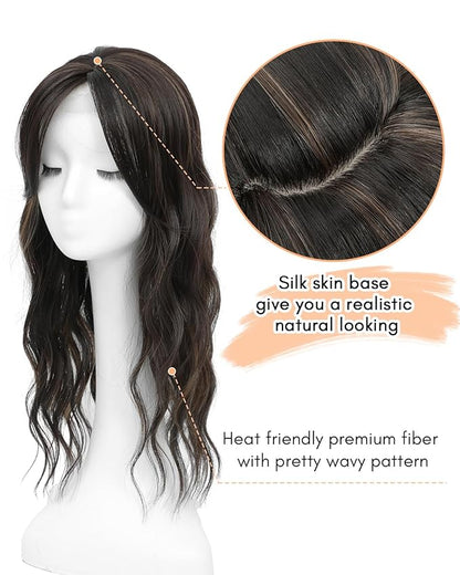 20" Wavy Curly Synthetic Hair Topper with 6.5x6.5inch Base