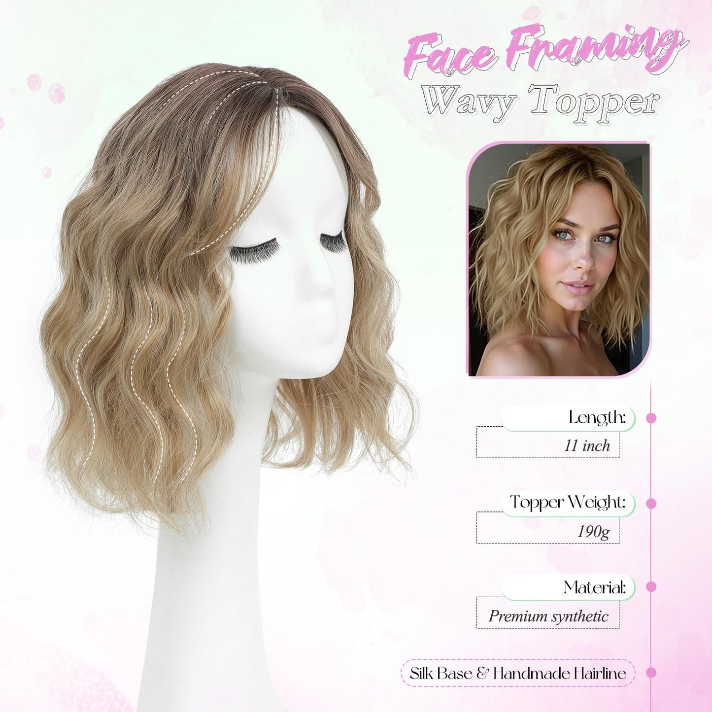 11"Short Wavy Hair Topper for Women with Thinning Hair-Cris