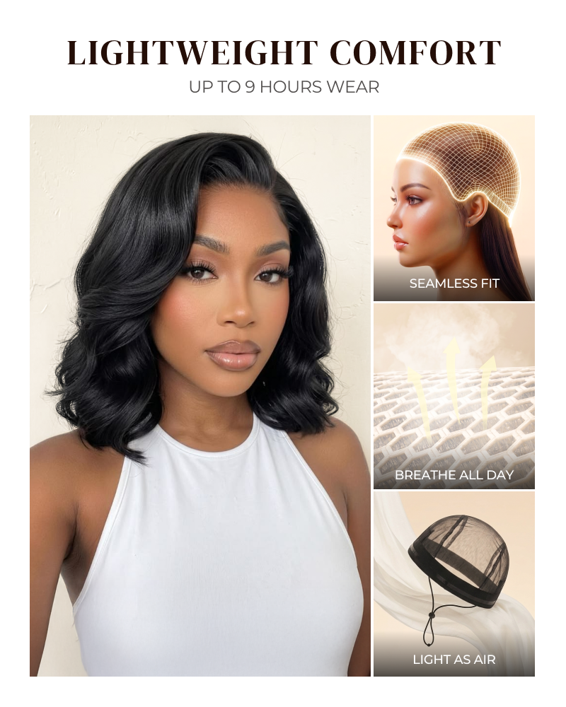 6x5 invisible knots Glueless Loose Wave Bob Wig Pre-cut Lace Natural Black Beginner Friendly