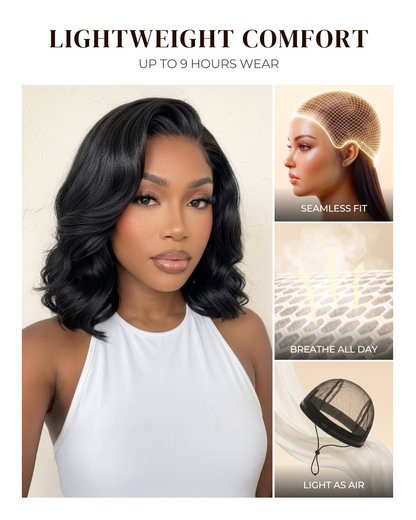 6x5 invisible knots Glueless Loose Wave Bob Wig Pre-cut Lace Natural Black Beginner Friendly