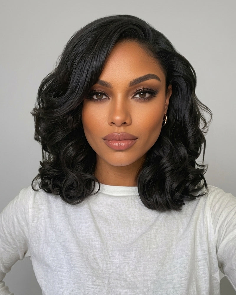 6x5 invisible knots Glueless Loose Wave Bob Wig Pre-cut Lace Natural Black Beginner Friendly