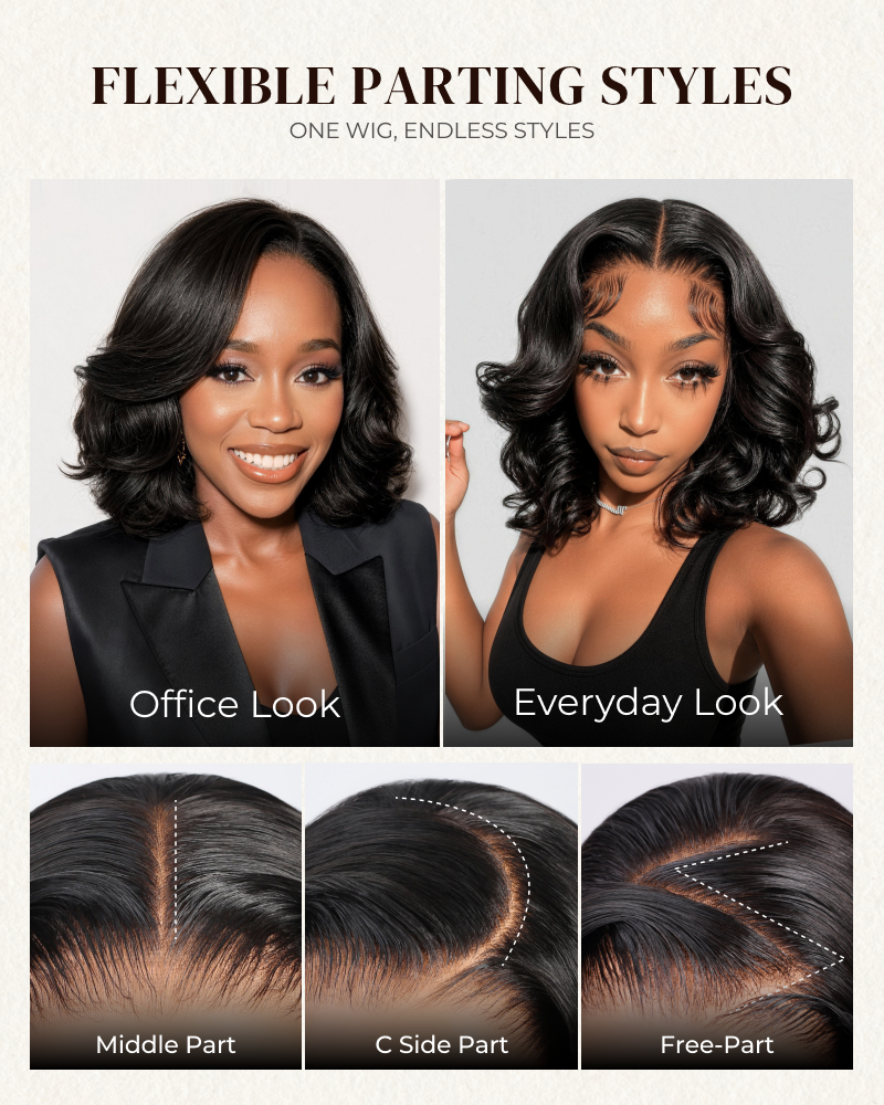 6x5 invisible knots Glueless Loose Wave Bob Wig Pre-cut Lace Natural Black Beginner Friendly