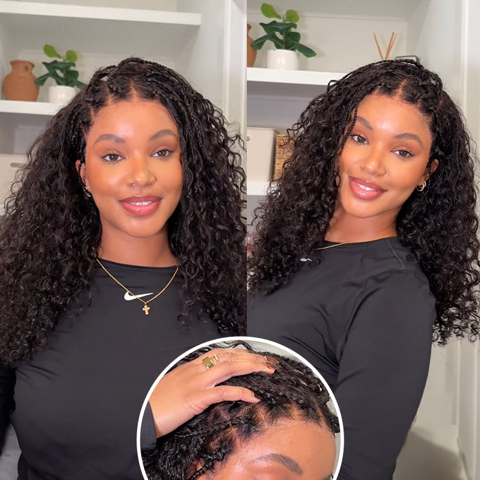 Knotless Boho Braided Wigs Glueless Pre-Cut 13x6 Frontal HD Lace Curly Human Hair Braided Wigs For Women