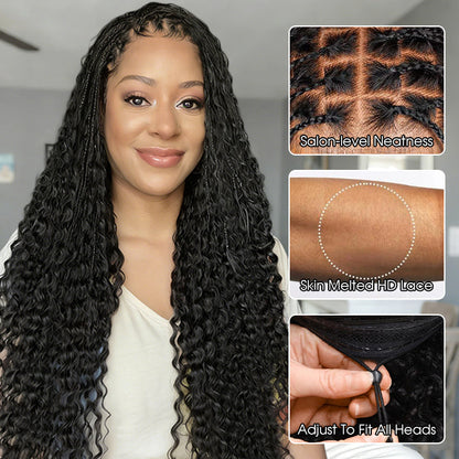 Knotless Boho Braided Wigs Glueless Pre-Cut 13x6 Frontal HD Lace Curly Human Hair Braided Wigs For Women