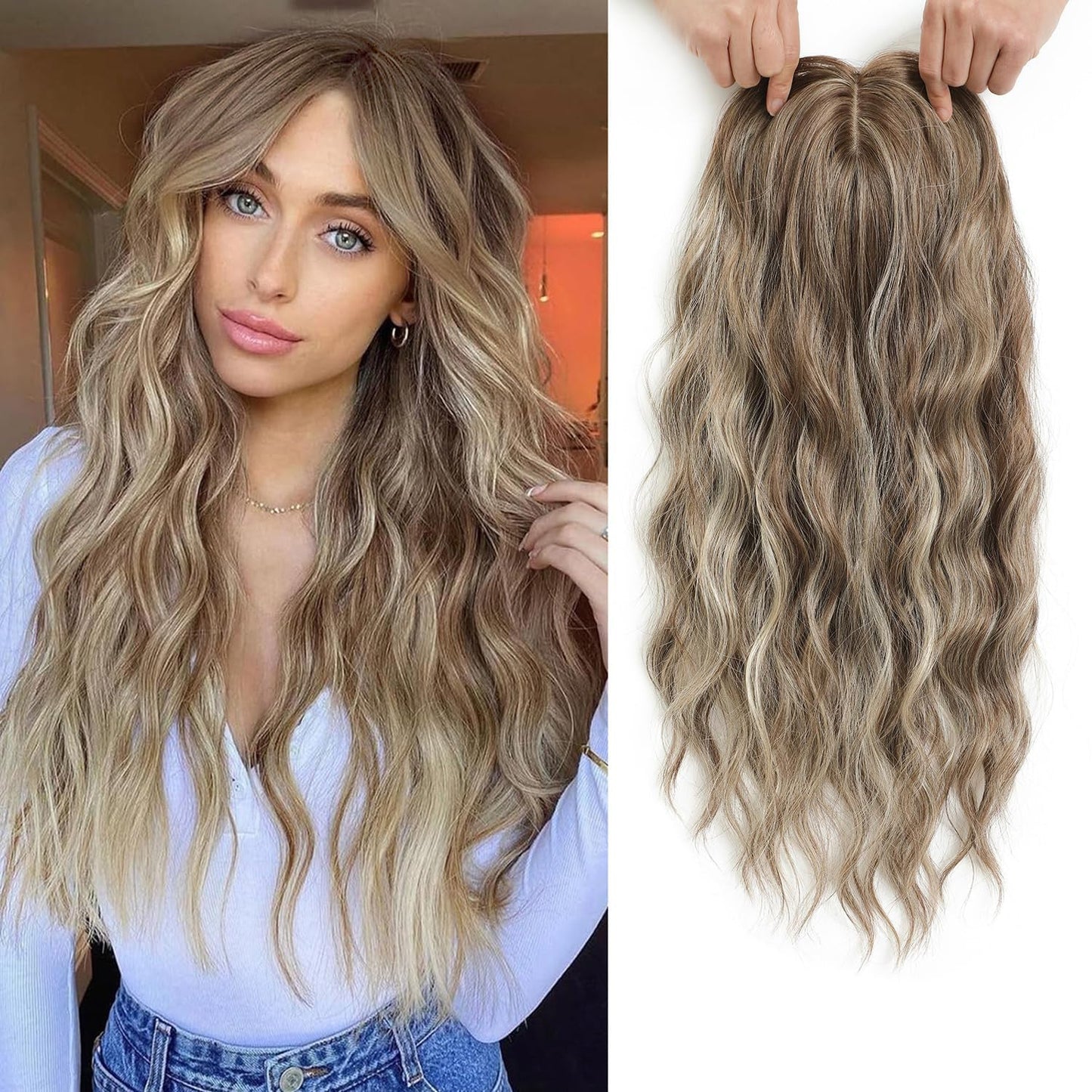 20" Wavy Curly Synthetic Hair Topper with 6.5x6.5inch Base